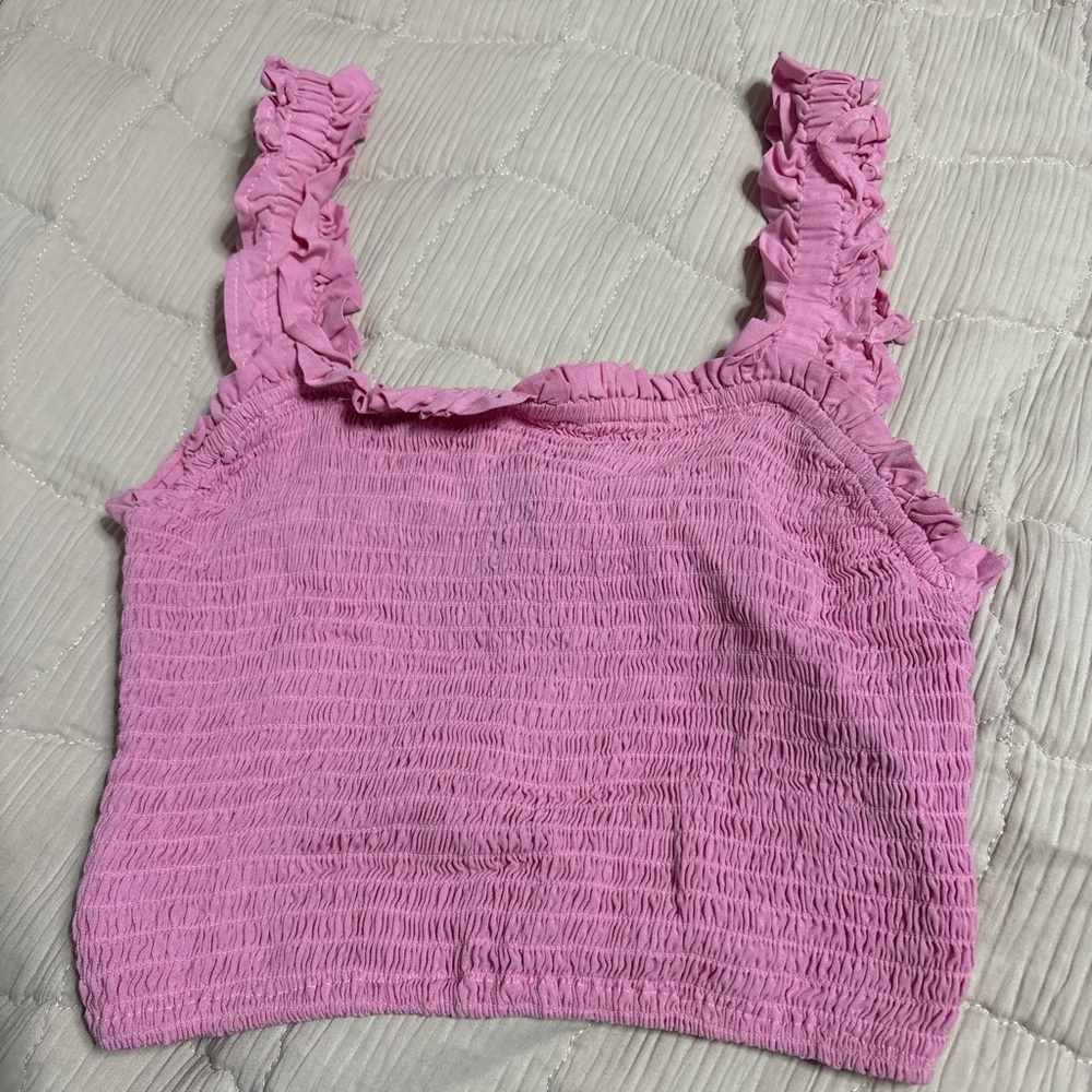 Forever 21 Pink Smocked Ruffle Crop Top